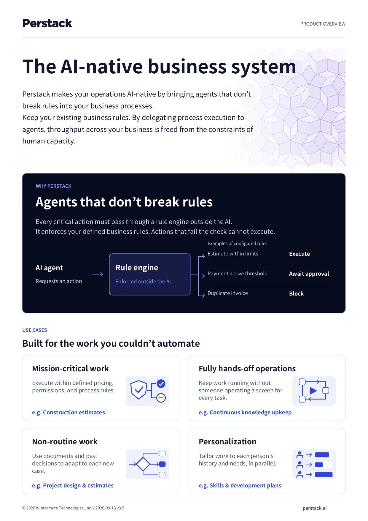 Front cover of the Perstack product overview